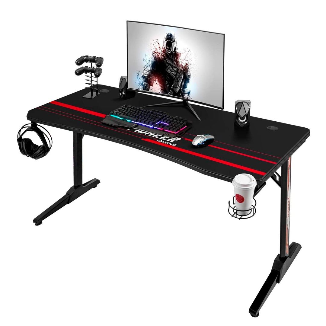 (1146) Mesa Gamer con gancho para auriculares y soporte de taza