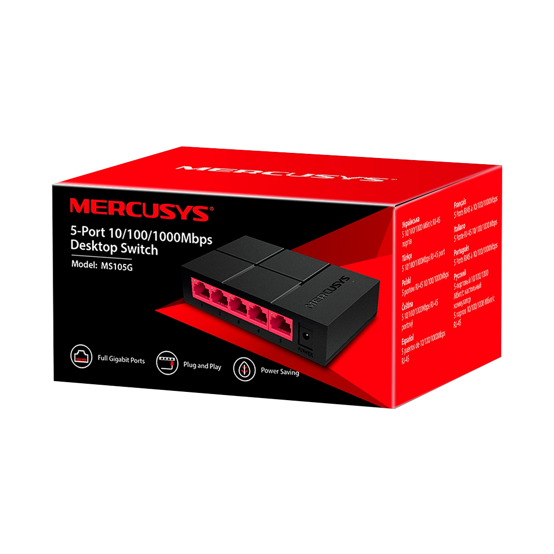 (1289) Switch Mercusys 5 Puertos  Gigabit 10/100/1000 MS105G Para mesa