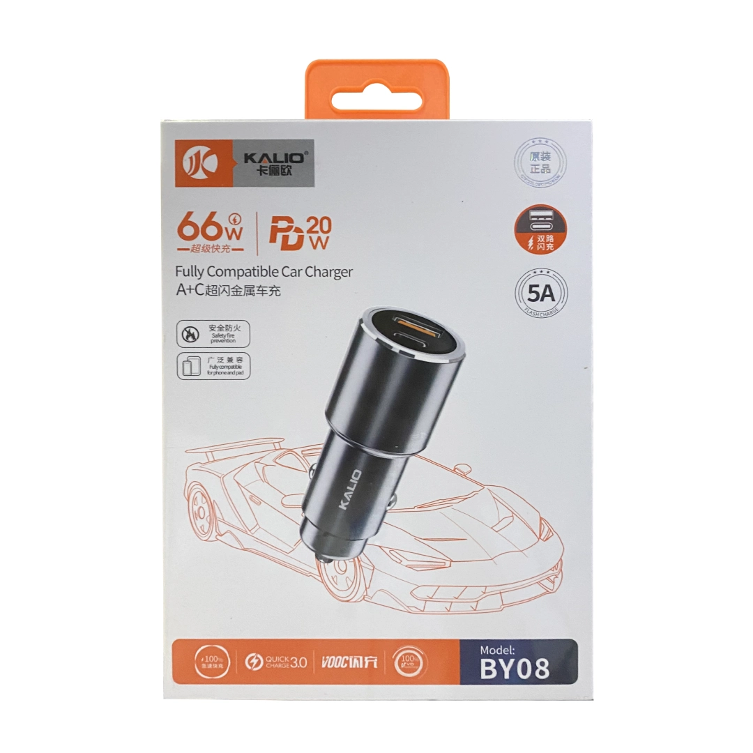 (2664) Cargador ahorrador carro  1usb/1tipoc 5a 66w