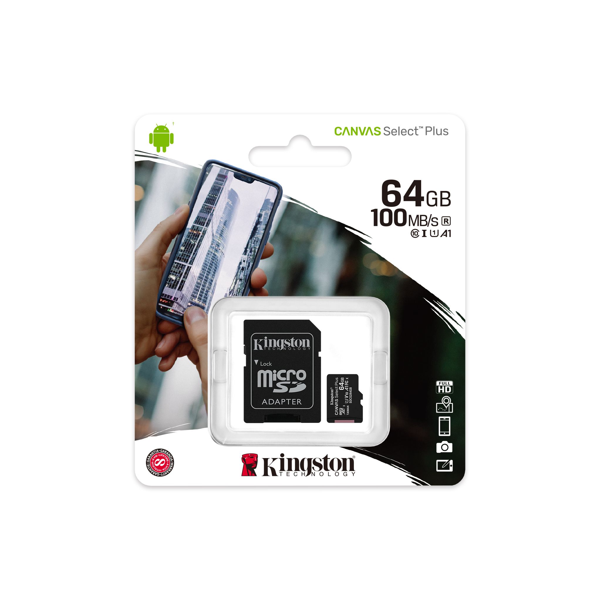 (308) Memoria micro sd kingston 64 gb clase 10 con adaptador