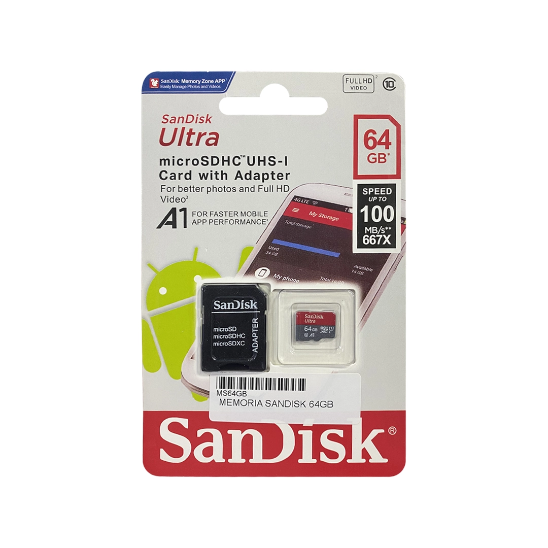 (2235) Memoria  64g micro sd  clase 10 marca sandisk