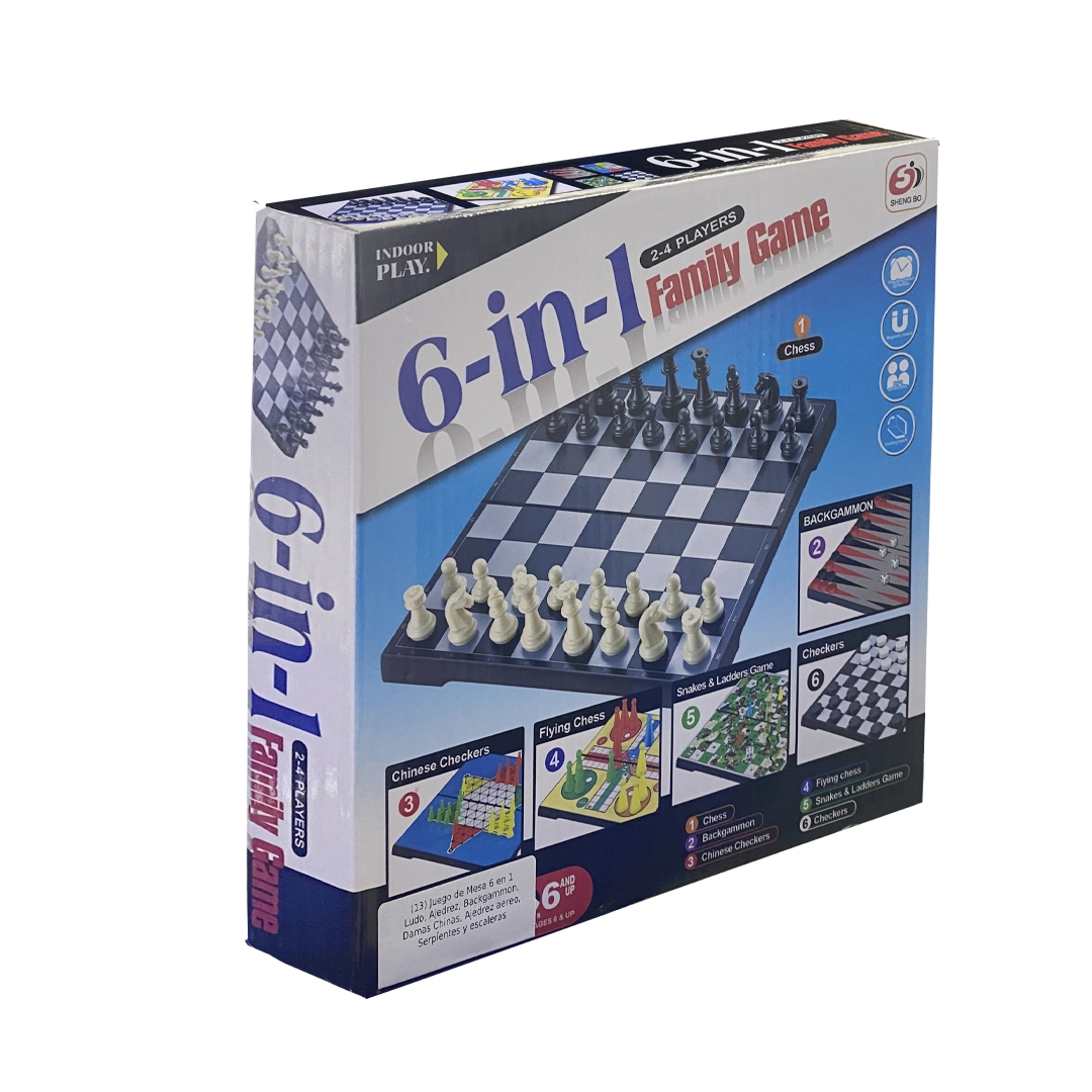 (13) Juego de Mesa 6 en 1 Ludo,  Ajedrez, Backgammon, Damas Chinas, Ajedrez aereo, Serpíentes y escaleras