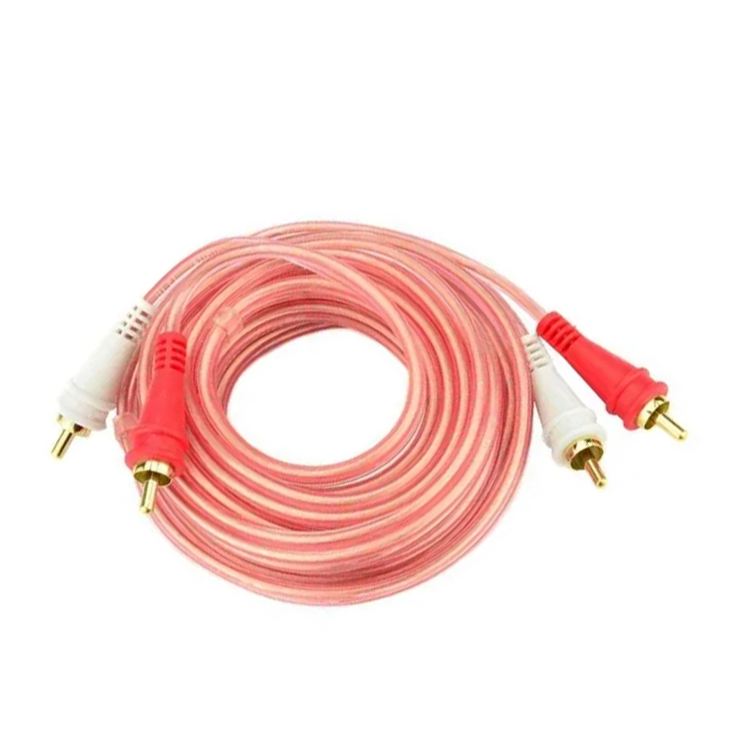(3212) Cable  2rca 5 mts para carro rojo y transparente