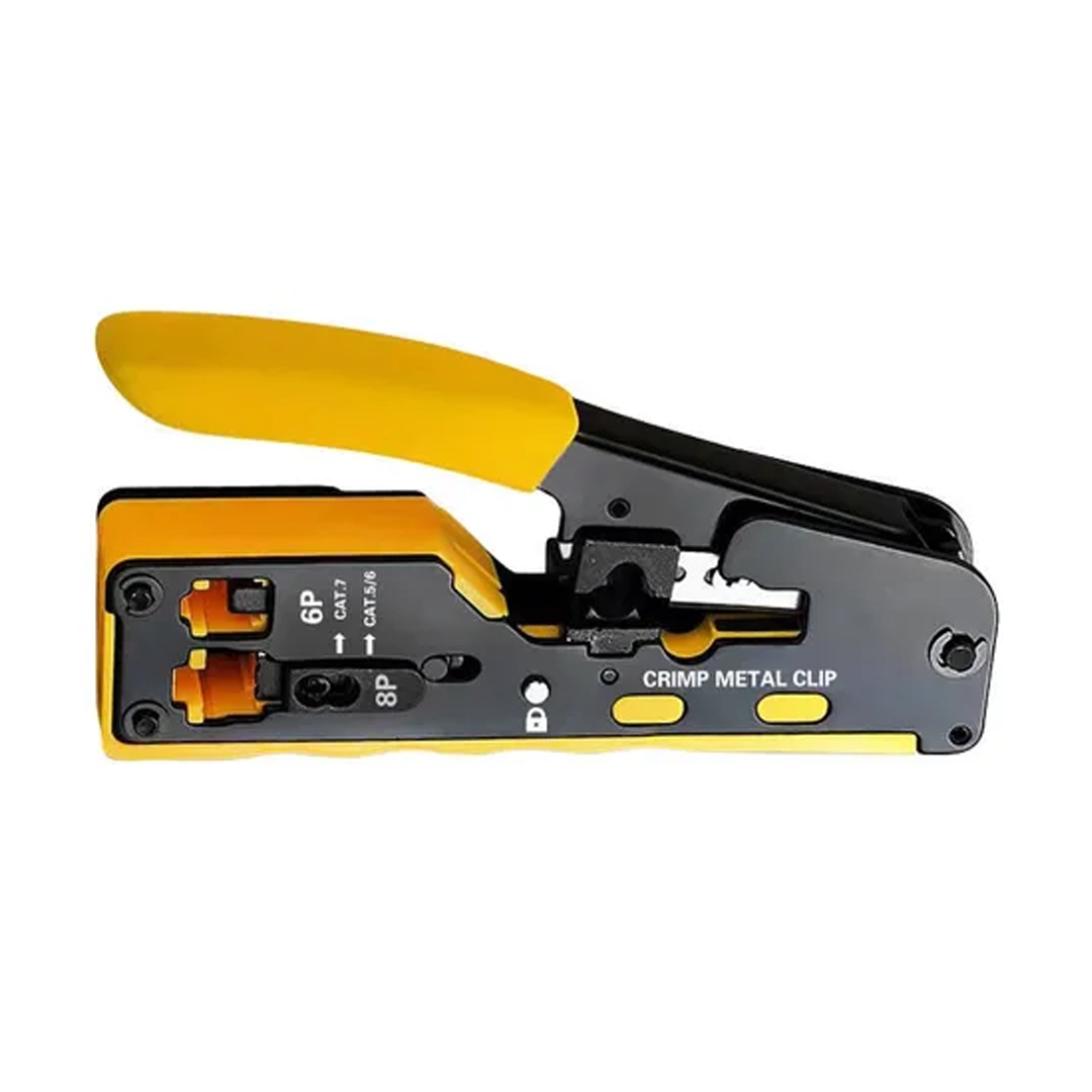 (3261) Crimpeadora ponchadora pasante rj45 rj11 cat 5, 6, 7 amarilla