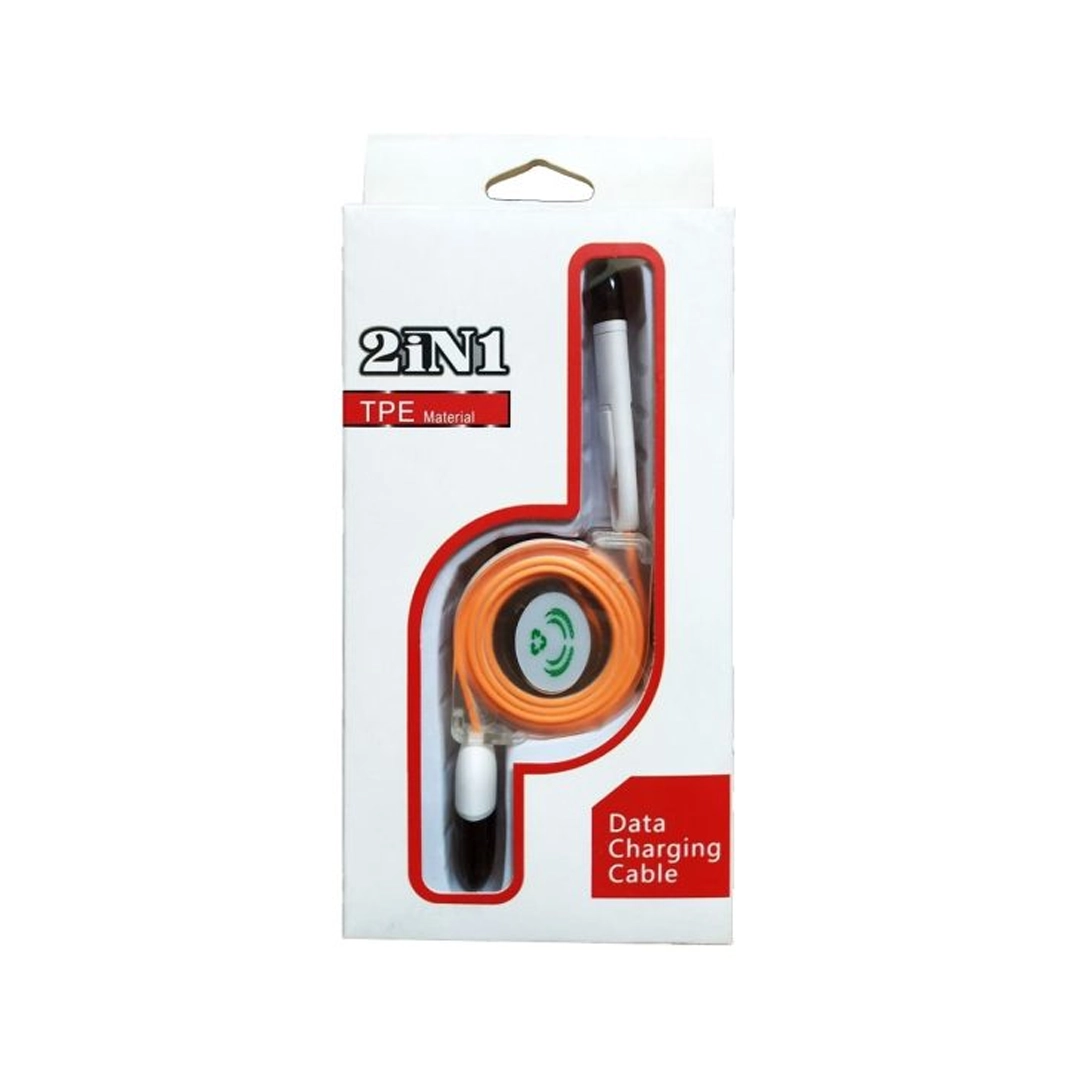 (3326) Cable usb a 2 en 1 micro usb iphone enrrollado cable plano