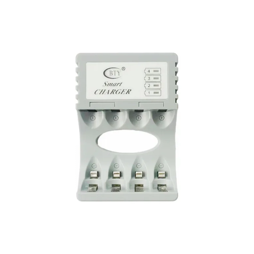 (3360) Cargador para bateria 4 puertos aa/ aaa/ nimh con cable usb marca bty inteligente e indicador led bty- c704a8