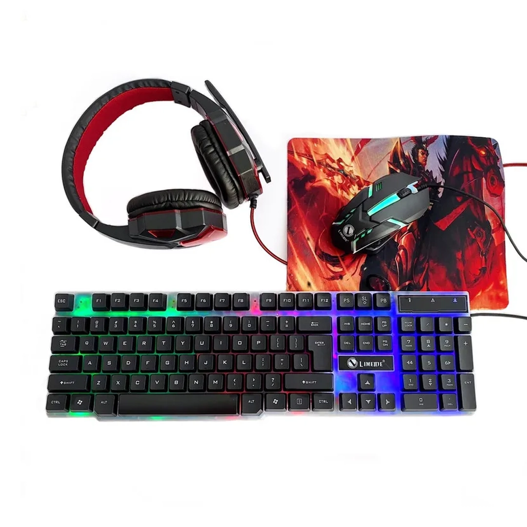 (2557) Kit combo gamer teclado y mouse audifono mouse pad usb con luces 4 en 1
