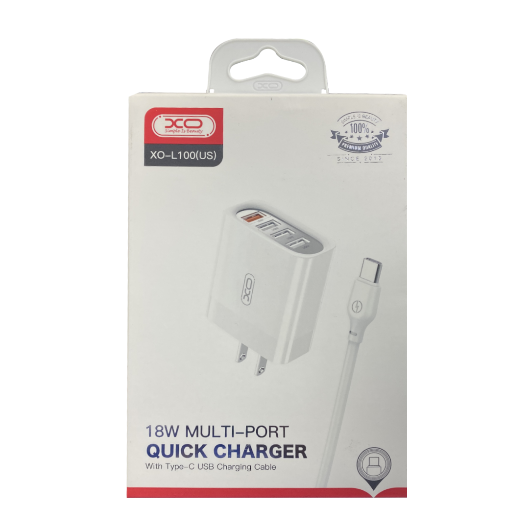 1744815892-1.webp Cargador para celular con cable tipo C 4 puertos usb XO L100 18W - Image 1