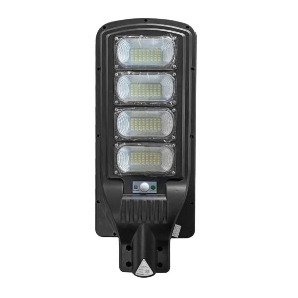 Lampara solar led de poste con panel incorporado recargable 200w c/sensor movimiento control sen200wg