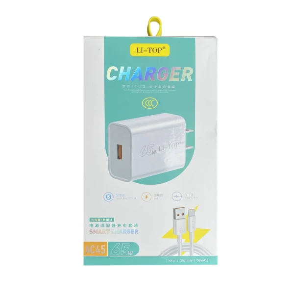 Cargador para celular 5v a 65w con cable tipo c usb ac45m